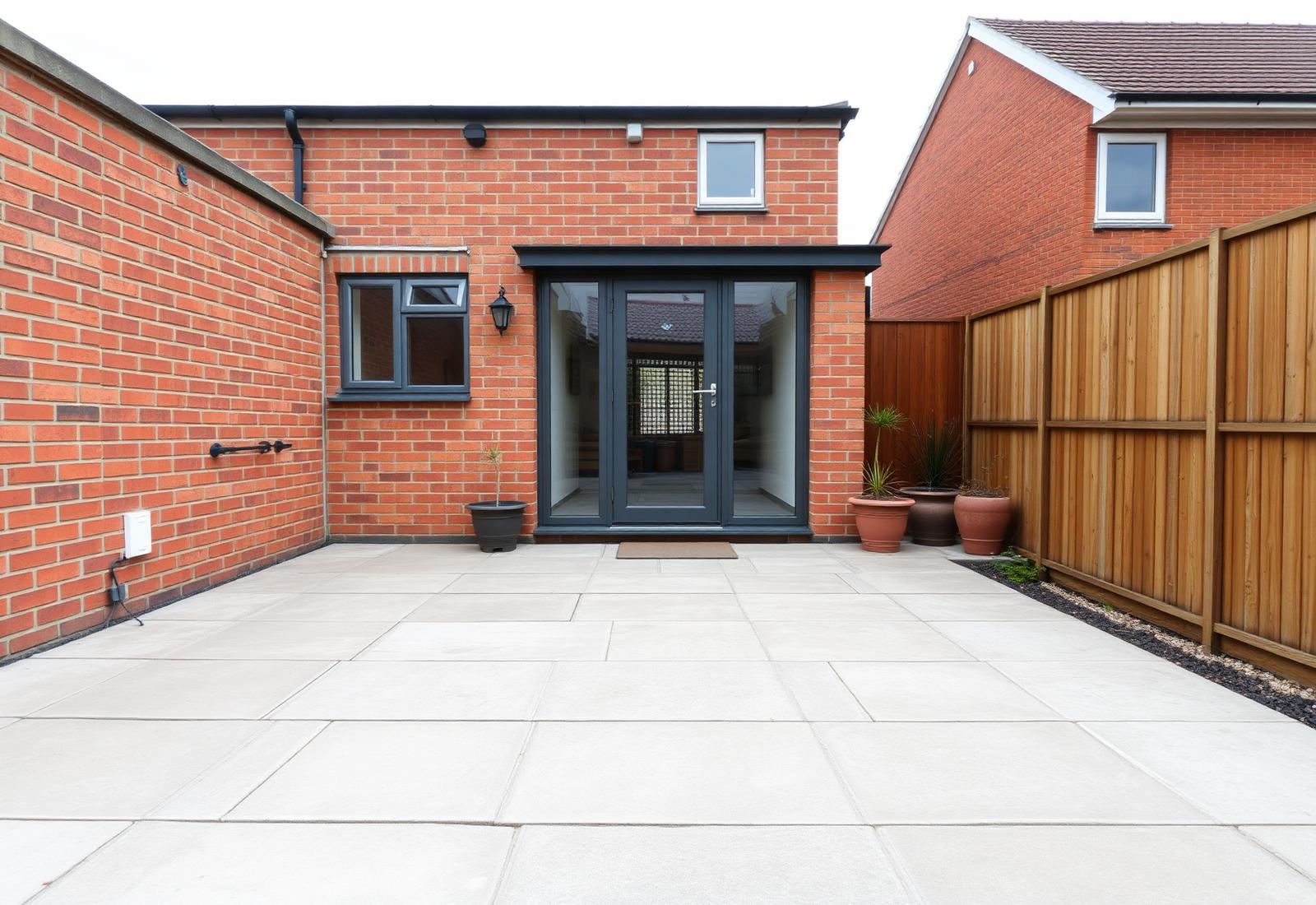 An empty patio ready for planters.